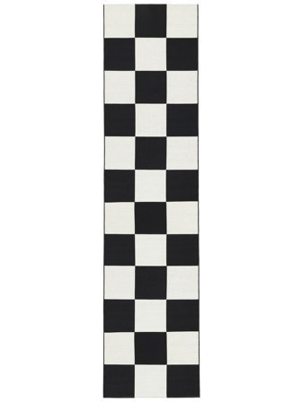 Binnen-/Buitenkleed Geblokt Wasbaar Klein Boxie Vloerkleed - Wit/Zwart 80X300 In Moderne Stijl