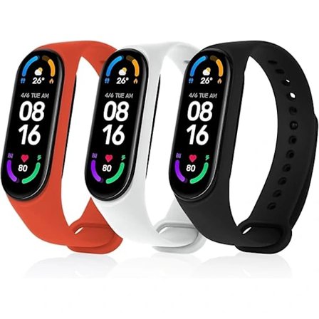 Rem til Xiaomi Mi Band 4/Mi Band 3, 3 stk. justerbart silikone sportsarmbånd sort+hvid+rød,as