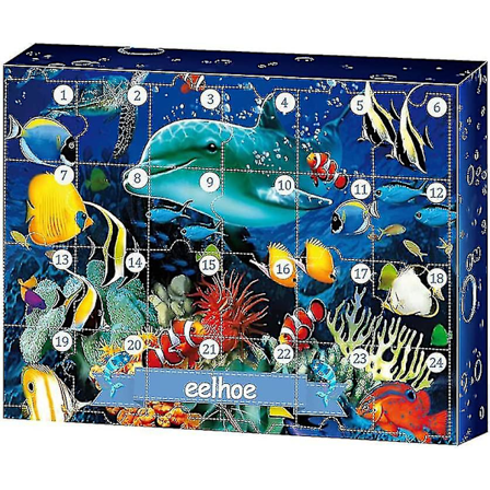 Adventskalender, fiske-adventskalender, søte sjødyr fisk hval hai skilpadde sjøstjerne og så videre