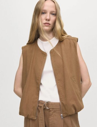 Mango Puffer Denim Waistcoat - Brown - XS