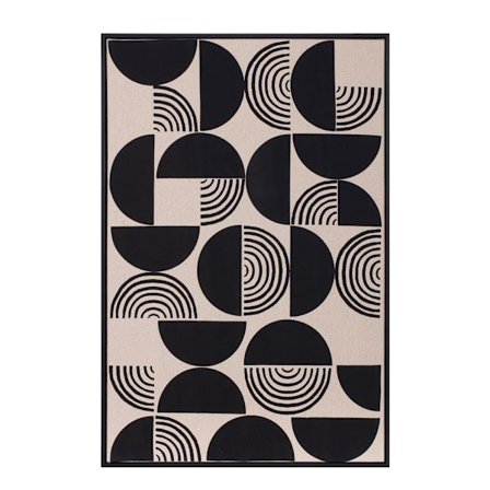 Geometrinen taidevedos pellavaiselle, 60x90 cm, mustavalkoinen