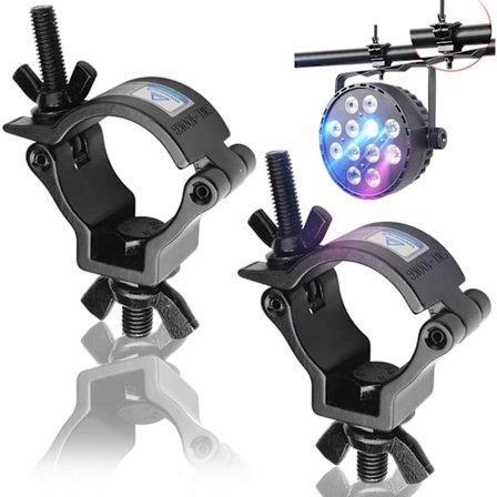 2 stk. Svart halv kobling spennklemme i aluminium, scenelys O-klemmer og DJ-stativer for bevegelige hodestråler, LED-parlys scene