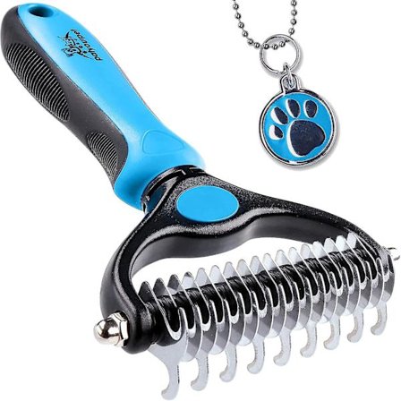 Fældningsbørste - Dobbeltsidet Ercoat Rake til Hunde & Katte - Fældningskam & Afmatningsværktøj til Pelsbehandling, Ekstra Bred