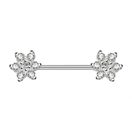 Sexet kropspiercing smykke, medicinsk stål zircon blomst brystpiercing (sølv)