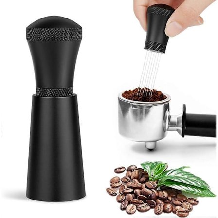 Espresso Distributionsverktyg med Ställ, 0,3 mm 7 Nålar Espresso Omrörare för Barista, med Extra 10 Utbytbara Nålar