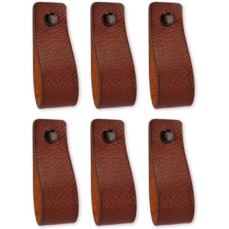 Lærhåndtak møbler - cognac - 6 stk - 16,5 x 2,5 cm - inneholder 3