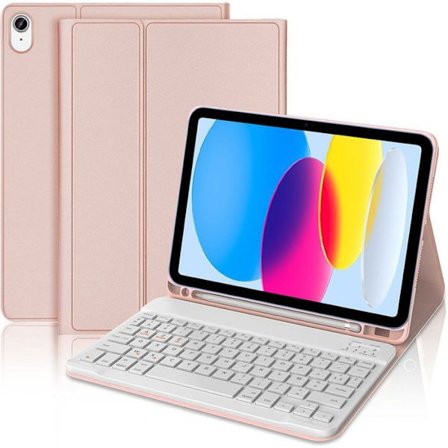 Tastaturcover - E.F.CONNECTION - til iPad A16 (11") / iPad 10 2022 (10,9") Synthlæder Rosa med Bluetooth Tastatur