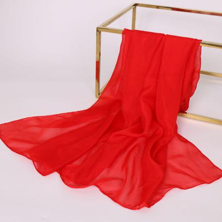 Dame tørklæde sjal 2022 efterår og vinter ensfarvet chiffon tynd 1# Chinese red 150-50cm