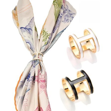 2 stk Skjerfring for Dame Sjal Silke Skjerf T-skjorte Gull/Sølv