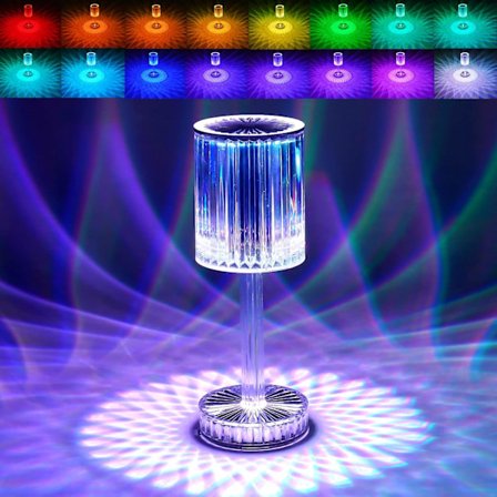 Krystallampe, 16 farger RGB berøringslampe, oppladbar diamant
