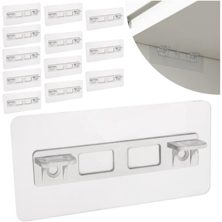 12 stk. selvklebende hyllebærere uten boring – Hylleklemmer og hylleholdepinner for skap, bokhyller og skap sponplater