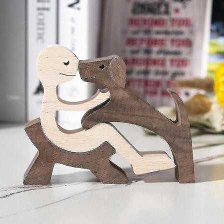 Håndlaget trefigur av mann og hund - Dekorativ skulptur - Håndverk - Kreativ figur - Hjemmedekorasjon - Gave - Colord-colord Hy