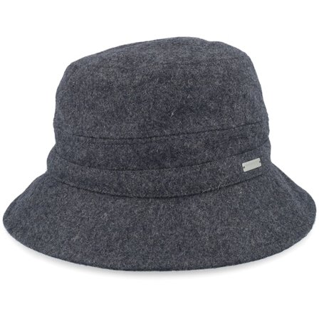 Seeberger - Svart bucket Hatt - Wool Blend Black Bucket @ Hatstore