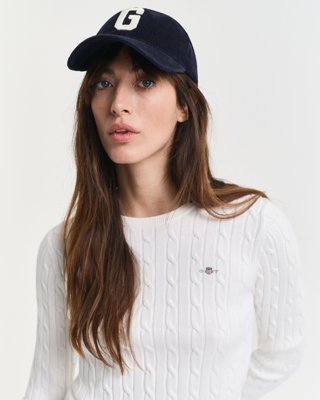 GANT - Kabelstrikket bomullsgenser med stretch til dame eggshell