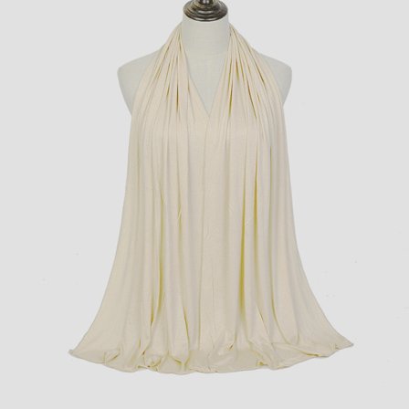 Enfärgad stickad scarf i bomull för kvinnor, huvudduk med silkesbomullskant, lång scarf