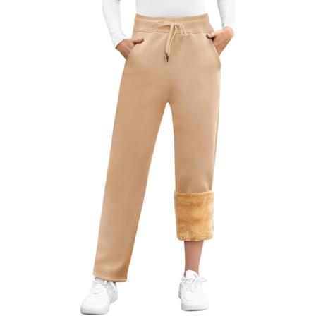 Fleeceforet Joggingbukser Termiske Svettebukser Med Lommer Vinterbukser Fluffy Sherpa Varme Bukser Snøring Sportsbukser Jogging Trening Casual Khaki L