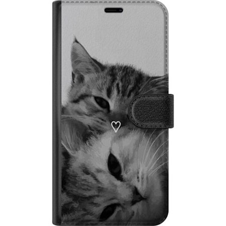 Yhteensopiva Lompakkokotelo Xiaomi Xiaomi 15 Pro Mustavalkoinen kissakuva kahdella kissalla ja sydänmerkillä, romanttinen ja kodikas eläinaihe.