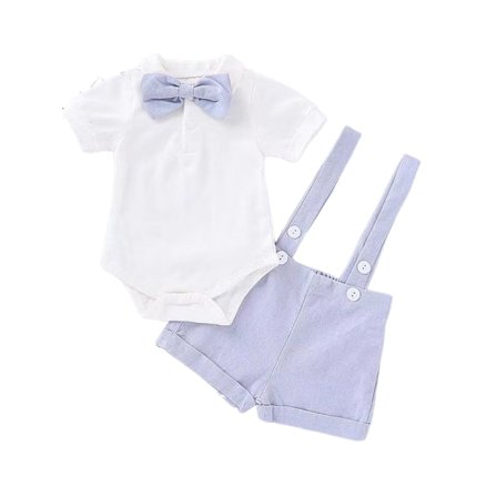 Baby Pojkar Formell Kostym Set Kortärmad Sparkdräkt Hängslen Shorts Byxor Fluga Bröllop Smoking Kläder Tårta Kläder