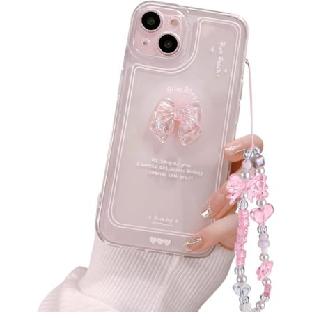 Kompatibel med iPhone Cover, Sødt 3D Pink Sløjfe Slankt Gennemsigtigt Æstetisk Design Kvinder Piger Glitter Beskyttende Telefon Cover til