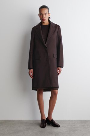 COS Femme Manteau Tailleur Long En Coton in Rouge