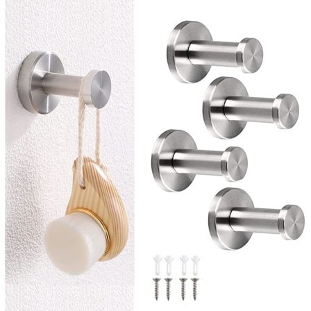 4 kpl ruostumattomasta teräksestä valmistettua seinälle kiinnitettävää vaatekoukkua, kylpyhuoneen pyyhekoukku