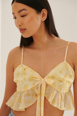 NA-KD Boho Maillot À Volants Noué Sur Le Devant - Strap & Tie Tops - Jaune - EU 38
