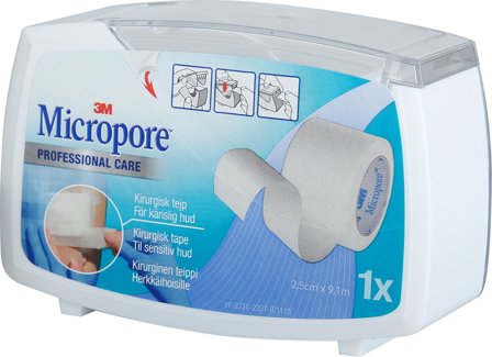 3M Micropore tape m/dispenser 2,5 cm x 9,14 m hvit 1 stk