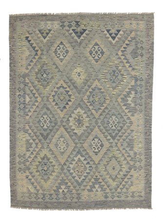 Hand Woven Kilim Afghan Old Style Rug 180X234 Wool Dark Green/Dark Yellow