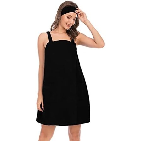 Dame badehåndklæde til spa-brusebad justerbar badekåbe (sort)