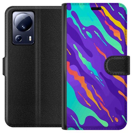 Kompatibel Tegnebogsetui til Xiaomi 13 Lite Farverigt abstrakt mønster med flydende former i lilla, turkis, gult og orange.