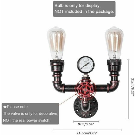 Vintage Steampunk Væglamper Rustik Vandrør Væglampe Industrielle Væglampe til Café Bar Dekoration, E27 (medfølger ikke)
