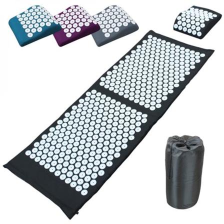 Akupressurmatte og pute 130 x 50 cm transportveske - Svart