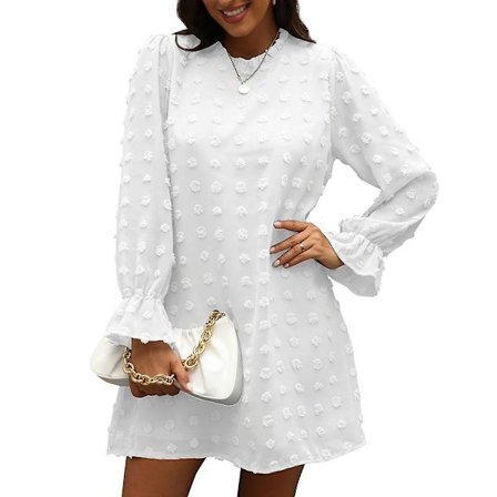 Kupla pitkähihainen sifonki jacquard-pohjainen mekko