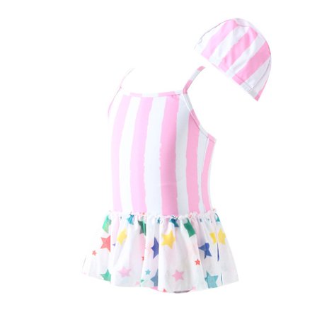 Sød stribet kjole pige badedragt (anbefalet højde 80 - 90cm