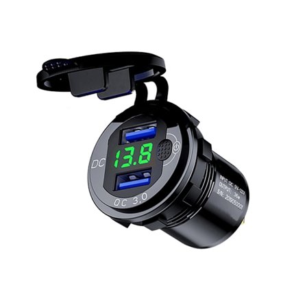 Marine RV-opladningsenhed til telefon 12-24V Dobbelt USB QC3.0-oplader med voltmeter