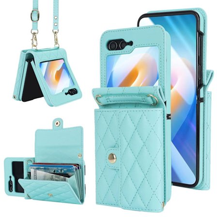 Yhteensopiva Galaxy Z Flip 6 -olkalaukun kanssa, nahkainen harmonikkakotelo (mintunvihreä)