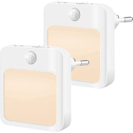 2 x Sockellampa med rörelsesensor – LED-lampa för uttag – Nattlampa – Varmt ljus – Dimbar