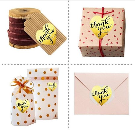 500 Stykker/rulle Tak Emballage Forseglingsklistermærker Hjerte Papir Etiketter Diy
