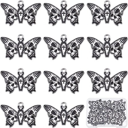 20 stk. Moth Charms vedhæng i gotisk stil Cross Skull Charms