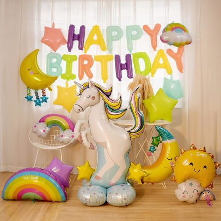 Enhörning födelsedag dekorationer grattis på födelsedagen Ballonger banderoll för festdjur Regnbågsballonger Överraska ditt barns födelsedagsfest