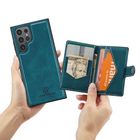 Läderplånbok med magnetiskt hållare för Galaxy S24 Ultra