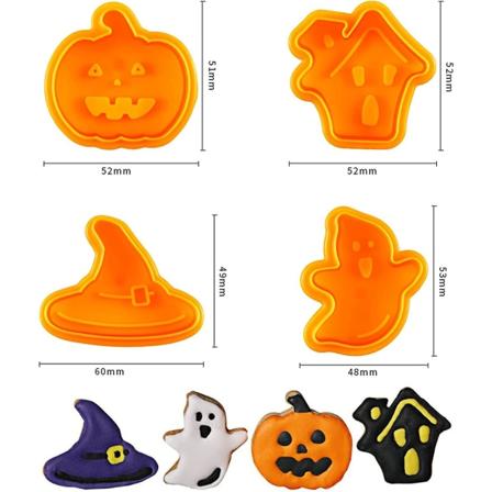 4-osainen Halloween- set - Käsin painettava muovinen mold ejektorilla - Täydellinen kakun koristeluun, fondanttiin, kekseihin ja leivonnaisiin