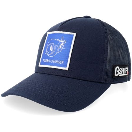 Gearshift - Blå trucker Keps - Turbo Charger Blueprint Patch Navy A-frame Trucker @ Hatstore