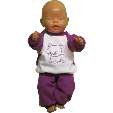 Lila/vit Joggingdress Med Kattmotiv Till Baby Born Lila/vit Kattmotiv