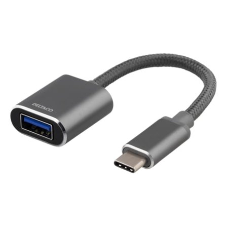 Deltaco Adapter USB-A to USB-C 3.1 OTG - Space Grey