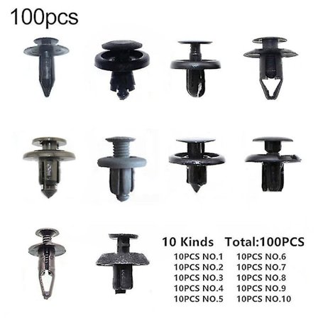 100 stk. Plastik kofanger dørpanel skærm bagagerumsskrue nitter fastgørelsesklips