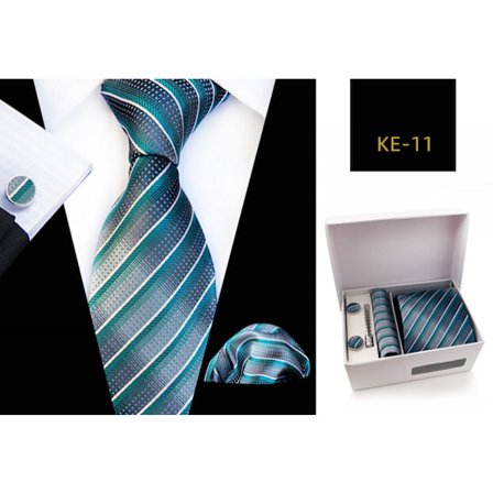 Herre Gave Slips Sæt Silke Slips Lommetørklæder Slips Klemmer Manchetter Til Mænd, KE—11