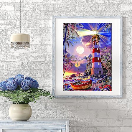 5D Diamantbroderi Full Kit, DIY Diamantmålning Kit Fyrtorn