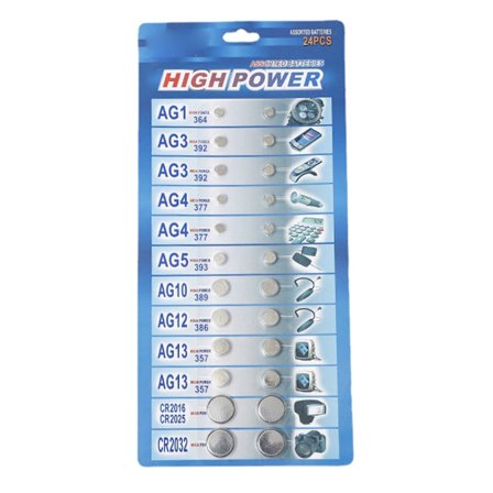 AG1/AG3/AG4/AG5/AG10/AG12/AG13-nappiparisto, 24 kpl: set sarja kelloparistoja watch CR2016 CR2025 CR2032