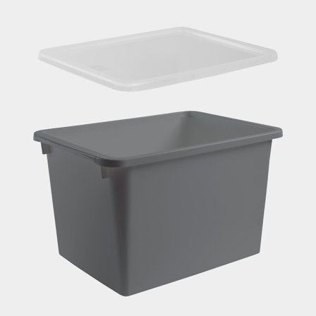 Opbevaringskasse med låg Nordiska Plast Store It ECO, grå, 390 x 290 x 245 mm, 20 liter